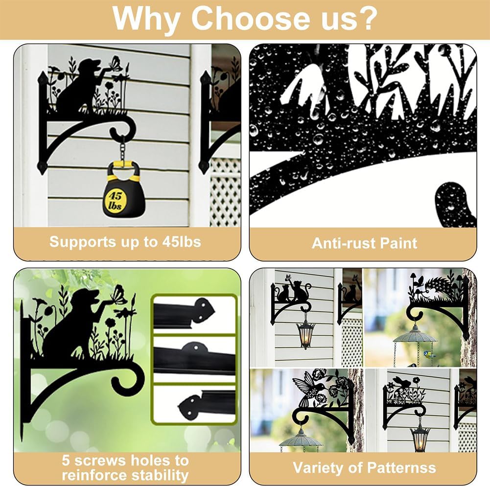 peacoblue Iron Plant Hangers Hooks for Outdoor Indoor Hanging Plants Flower Fern Pots Lantern Bird Feeder,11.8"x13.6" Weather Resistant Metal Wall Holder for Porch Garden Farmhouse(Farm Cow)