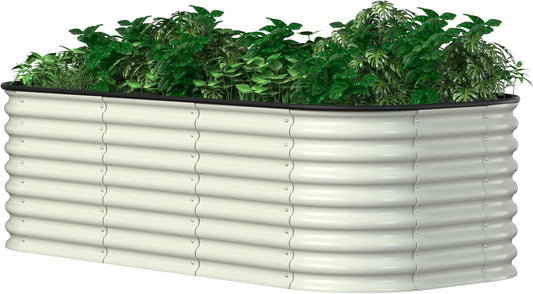 MUPATER 24''H Modular Garden Bed Outdoor for Vegetables, 9-in-1 Galvanized Steel Planter Box with 2 Aluminum Support Rods, 6x3x2FT Raised Garden Bed Kit Oval for Herbs and Flowers, Garden, Beige