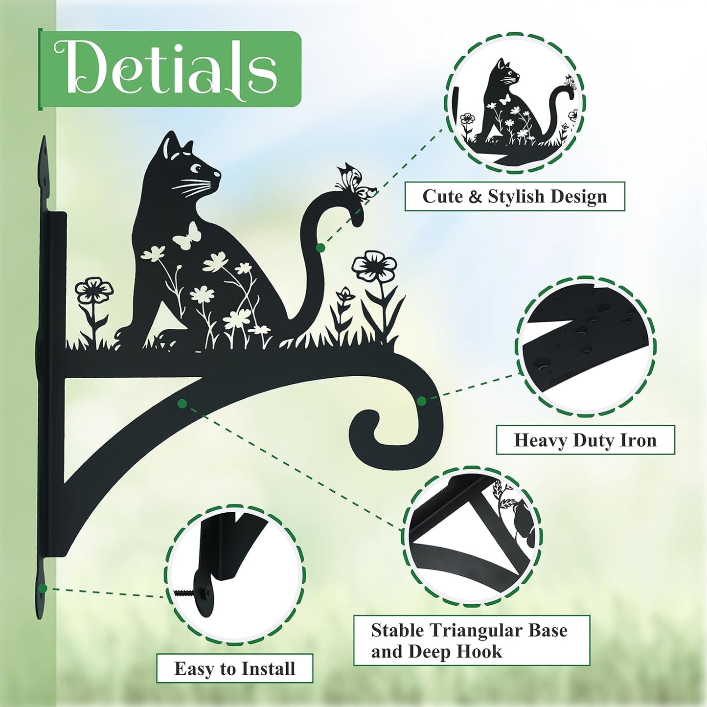 Plant Hangers Outdoor Heavy Duty Iron Decorative Cat Silhouette Plant Hooks for Hanging Baskets 11 inch Hanging Plant Bracket Wall Hooks for Flower Pot Lantern Bird Feeder Wind Chimes