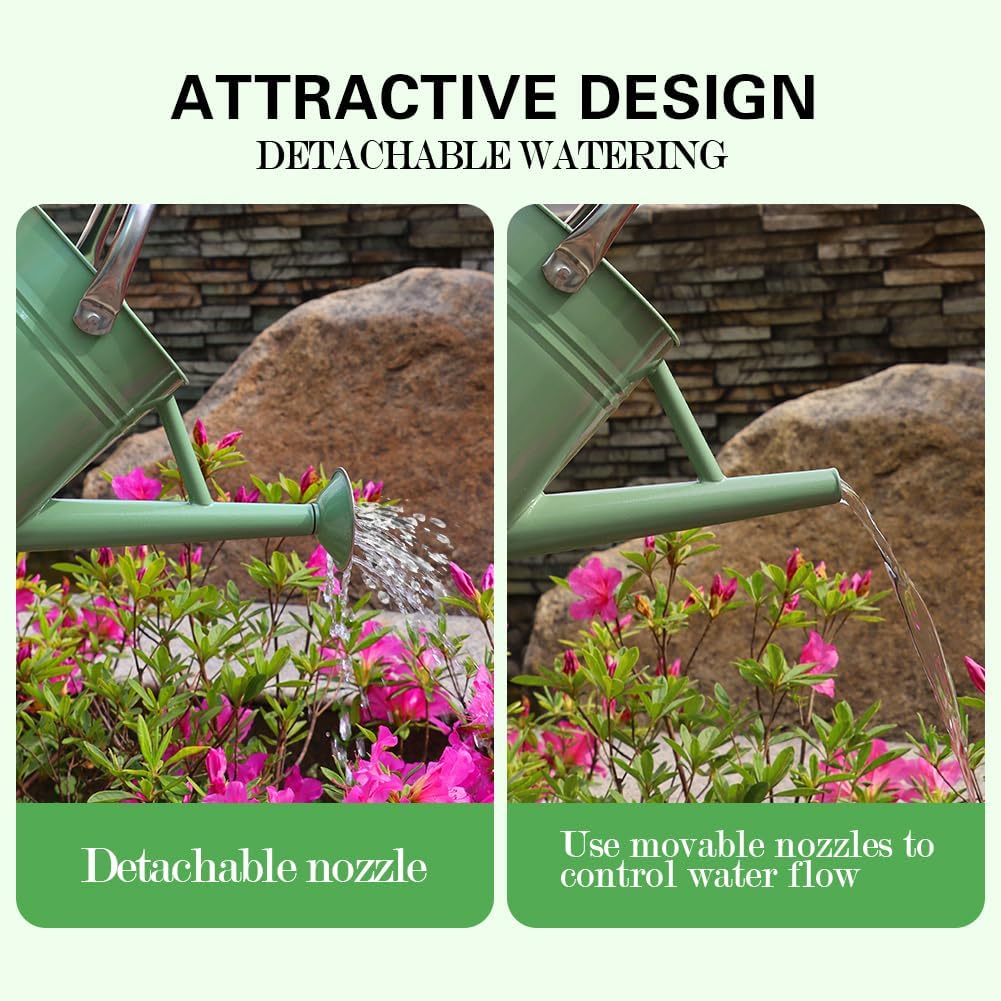 Metal Watering Can, One Gallon Watering Cans Stainless Steel for Outdoor Indoor Garden Plants Watering (Cream Green)