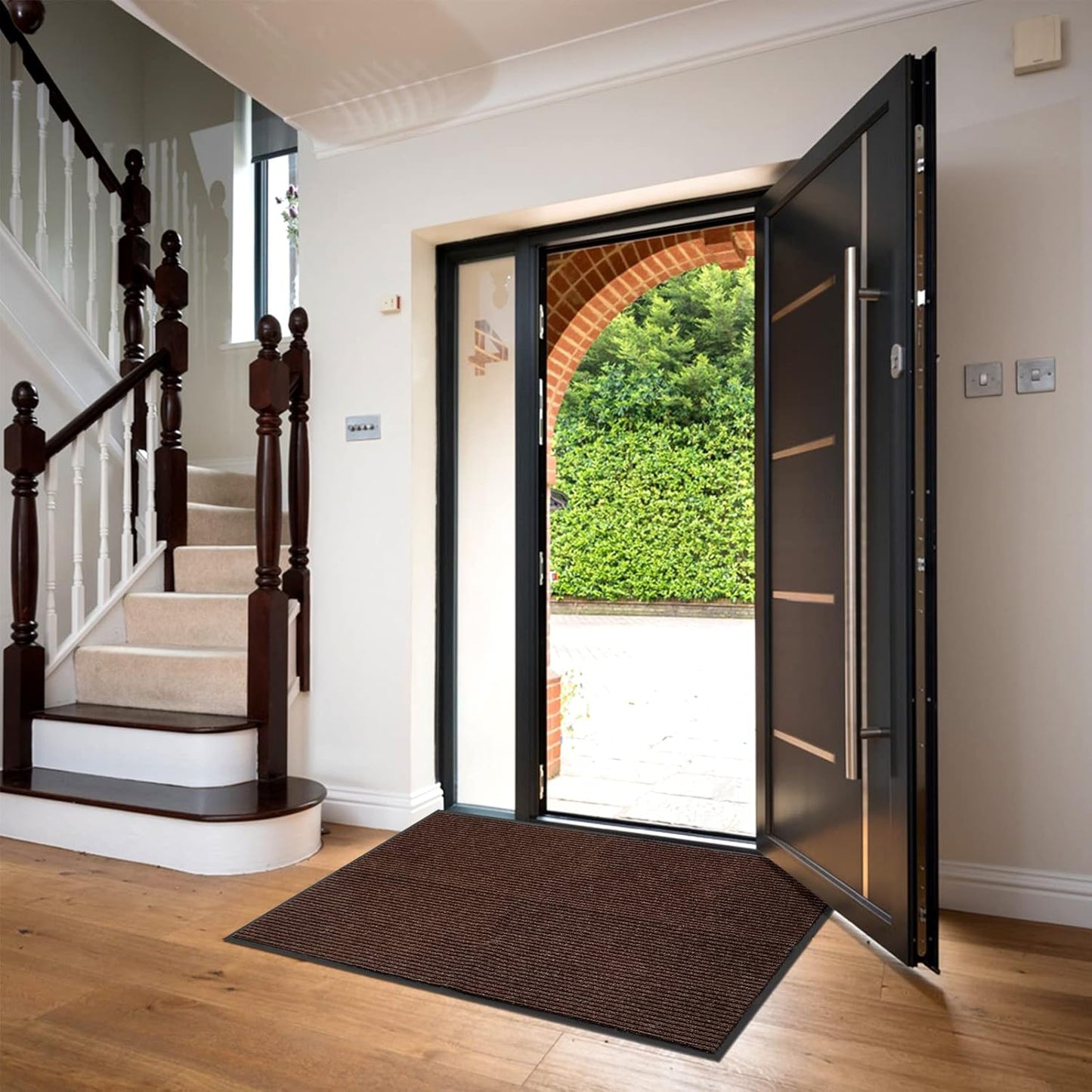 Low Profile Rubber Door Mat, 60x35inch, Heavy Duty, Entrance Doormat, Indoor and Outdoor, Waterproof, Easy Clean Shoe Scraper, Home Rug Welcome Mats for Entryway, Patio, Porch, Brown