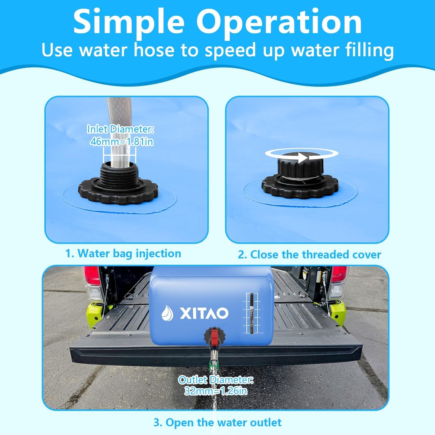 XITAO 29Gal Large Capacity Water Storage Bladder Containers w/Water Level Indicator Portable Foldable Emergency Water Tank Bag for RVs, Drought Resistance, Fire Prevention, Agricultural Irrigation