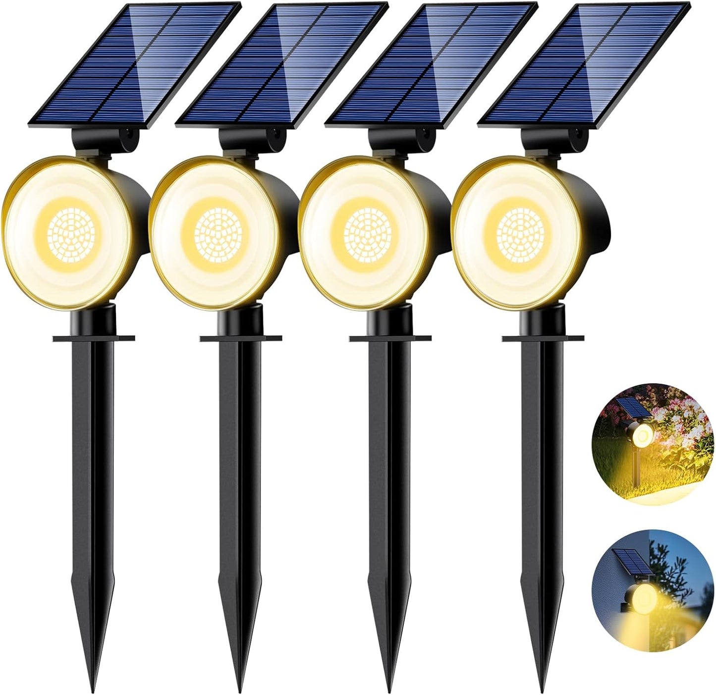 nipify 4 Pack Solar Lights Outdoor Waterproof, 53 LED Solar Spot Lights with 3 Modes Landscape Spotlights for Outside Garden Yard Trees, Warm White