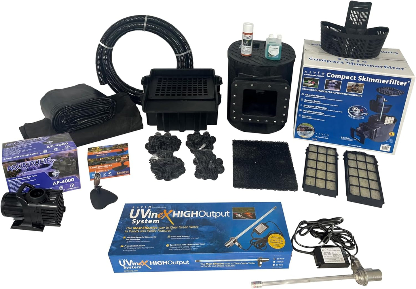 HALF OFF PONDS Savio Select 4,000 GPH Submersible Pump Pond Kit with 15' x 15' PVC Plastic Pond Liner, UV Clarifier for Water Garden & Koi Pond