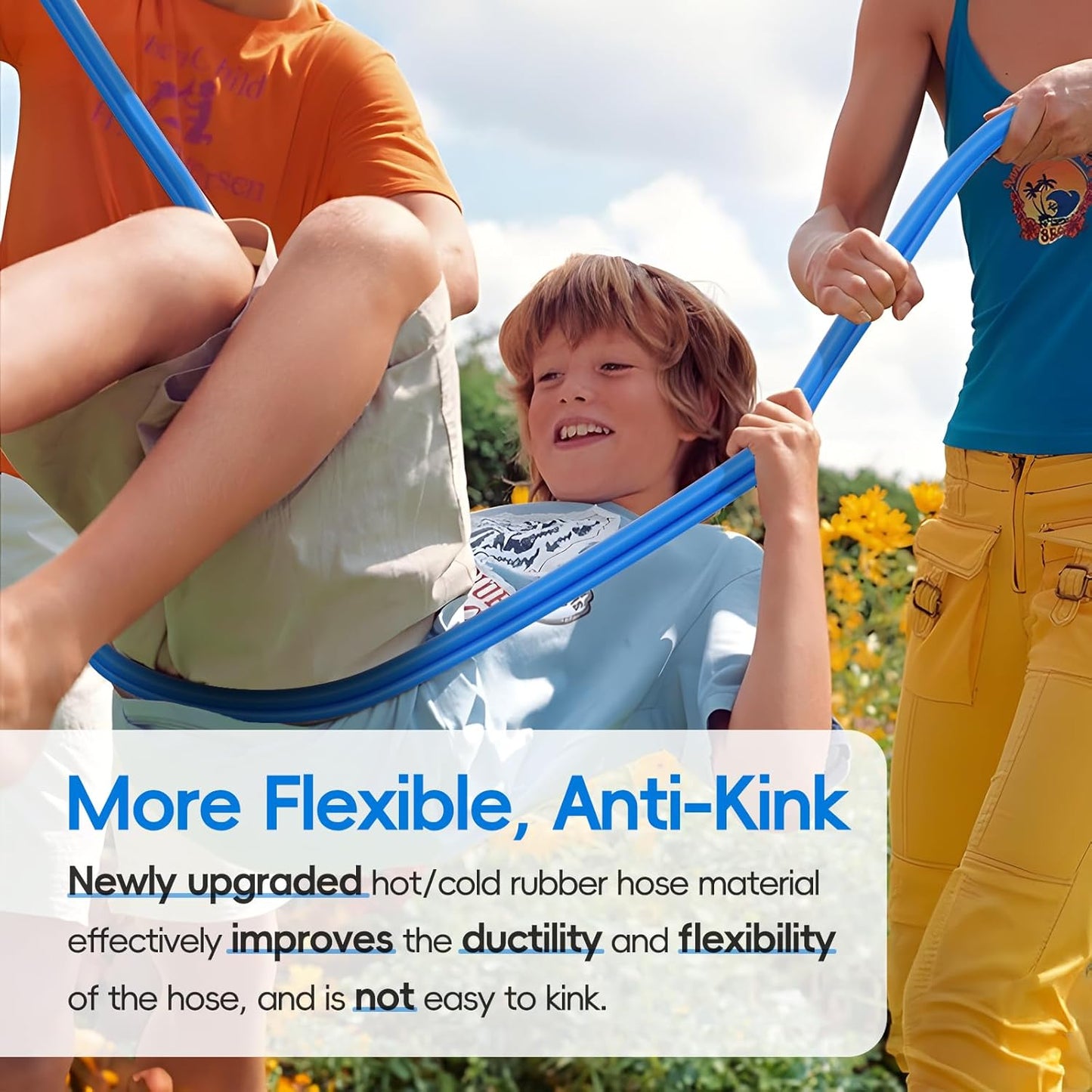 Hot/Cold Garden Water Hose 200 ftx 3/4 in, -50℉ To 190℉, Heavy Duty, Flexible, Burst 605 Psi, Lightweigh, Upgraded Rubber Pipe with 3/4" Brass Fittings For Backyard, Outdoor, Farm, Blue