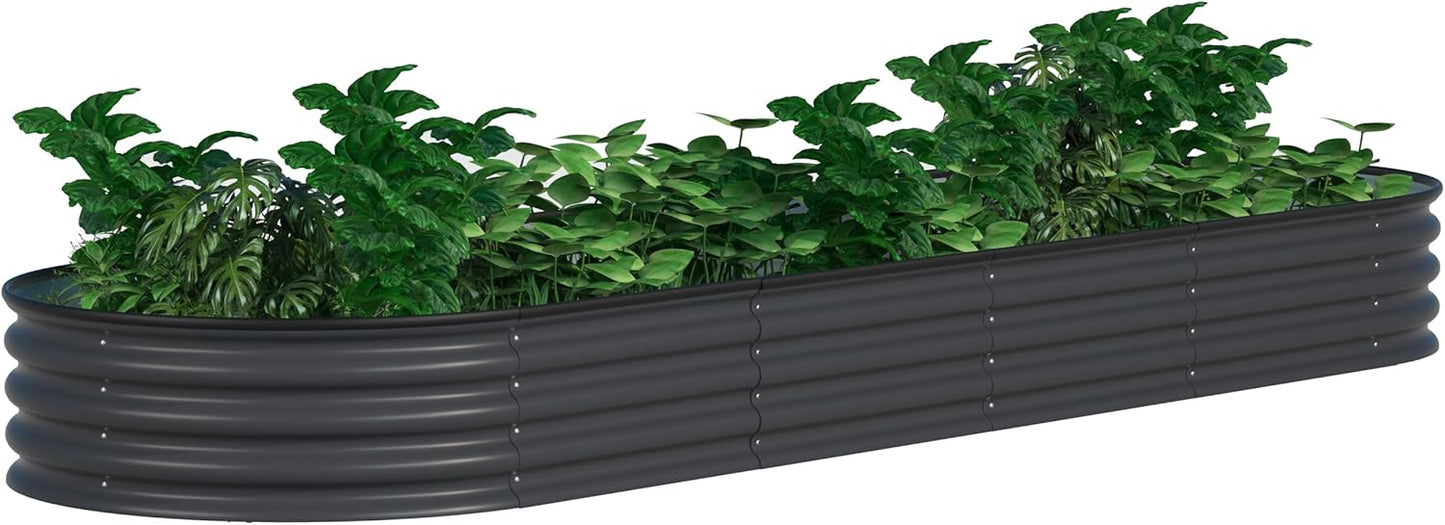 MUPATER 8x2x1 ft Raised Garden Bed Outdoor for Vegetables, 9-in-1 Galvanized Metal Planter Box, 11.1" H Modular Garden Bed Kit Oval for Herbs and Flowers, Grey