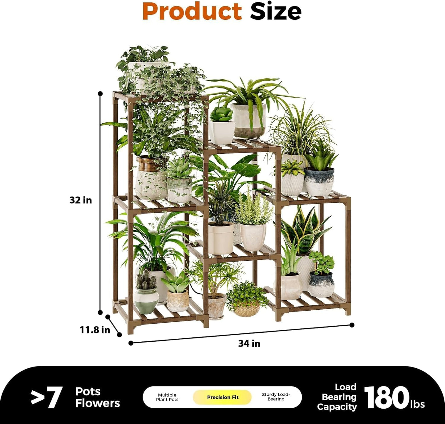 Bamworld Plant Stand with Grow Light Plant Shelf for Mutiple Pots 3 Tiers Ladder Plant Holder for Living Room Patio Boho Home Decor for Gardening Warm Light