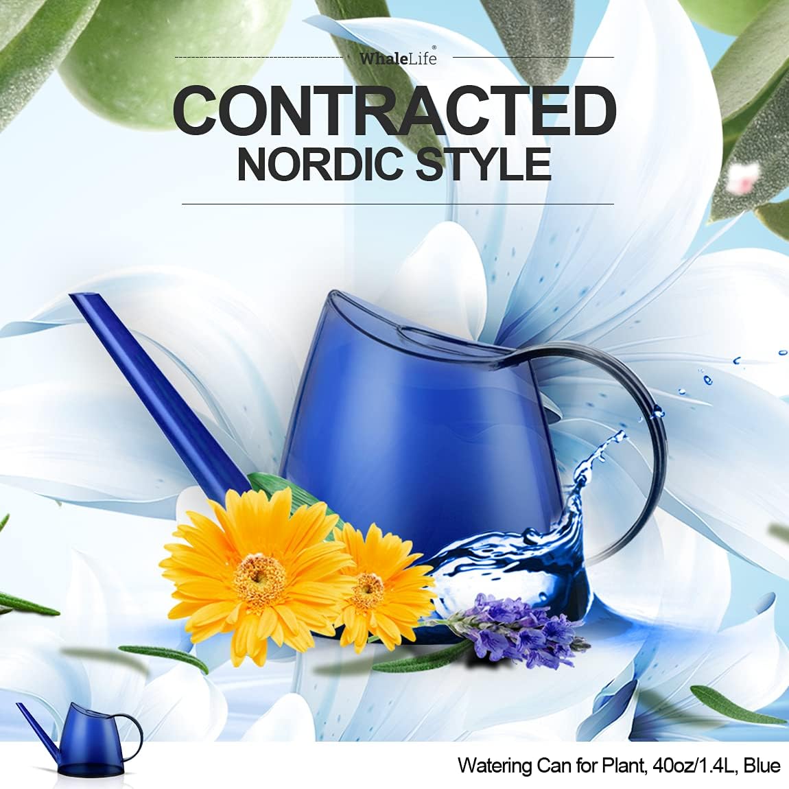 WhaleLife Indoor Watering Can for House Bonsai Plants (1.4L, Blue)