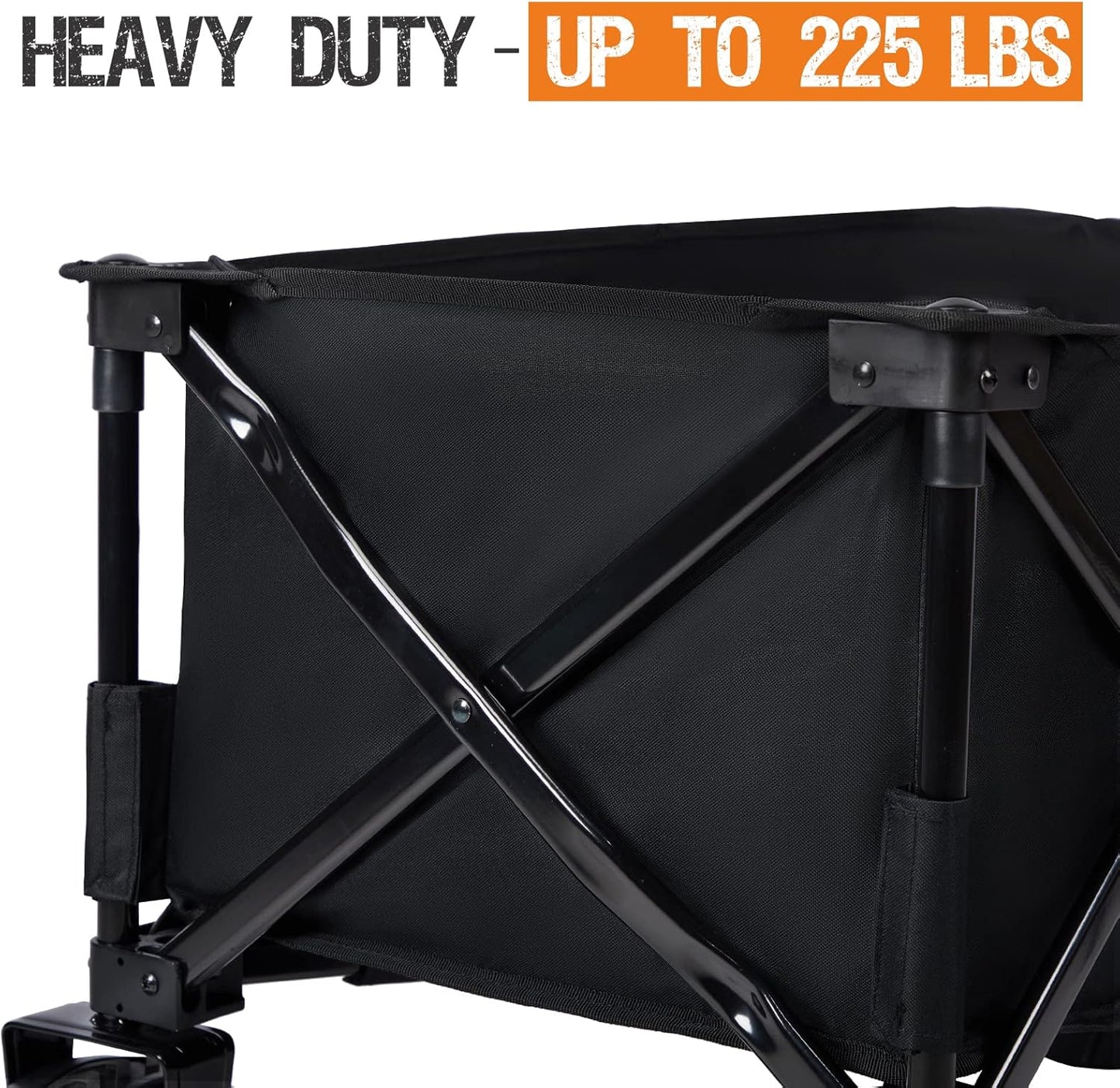 PORTAL Collapsible Folding Utility Beach Wagon Carts Heavy Duty with All Terrain Wheels for Outdoor, Camping, Garden, Shopping, Groceries, Foldable, Large Capacity, Portable, Black