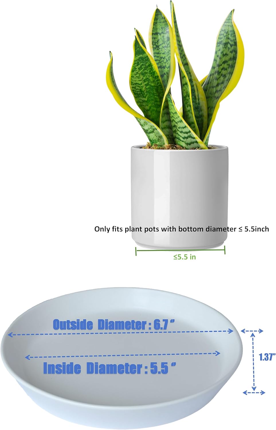 Plant Saucer Tray of 2 Pack 6 Inch, 7 inch (6.7 Inch) Plant Saucer Tray, Heavy Duty Glazed Ceramic Plant Saucers for Indoors & Outdoor, Flower Plant Water Trays for Pots Planter