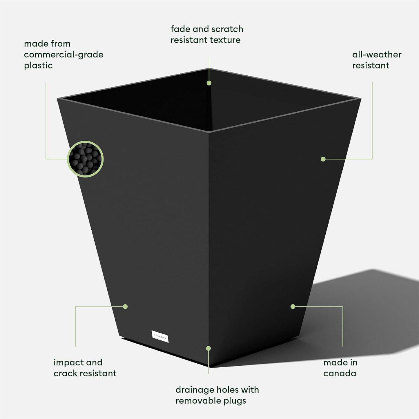 Veradek Nobleton Indoor/Outdoor Wide Square Planter (Black, 22" - 2 Pack with 2 Saucer Trays)