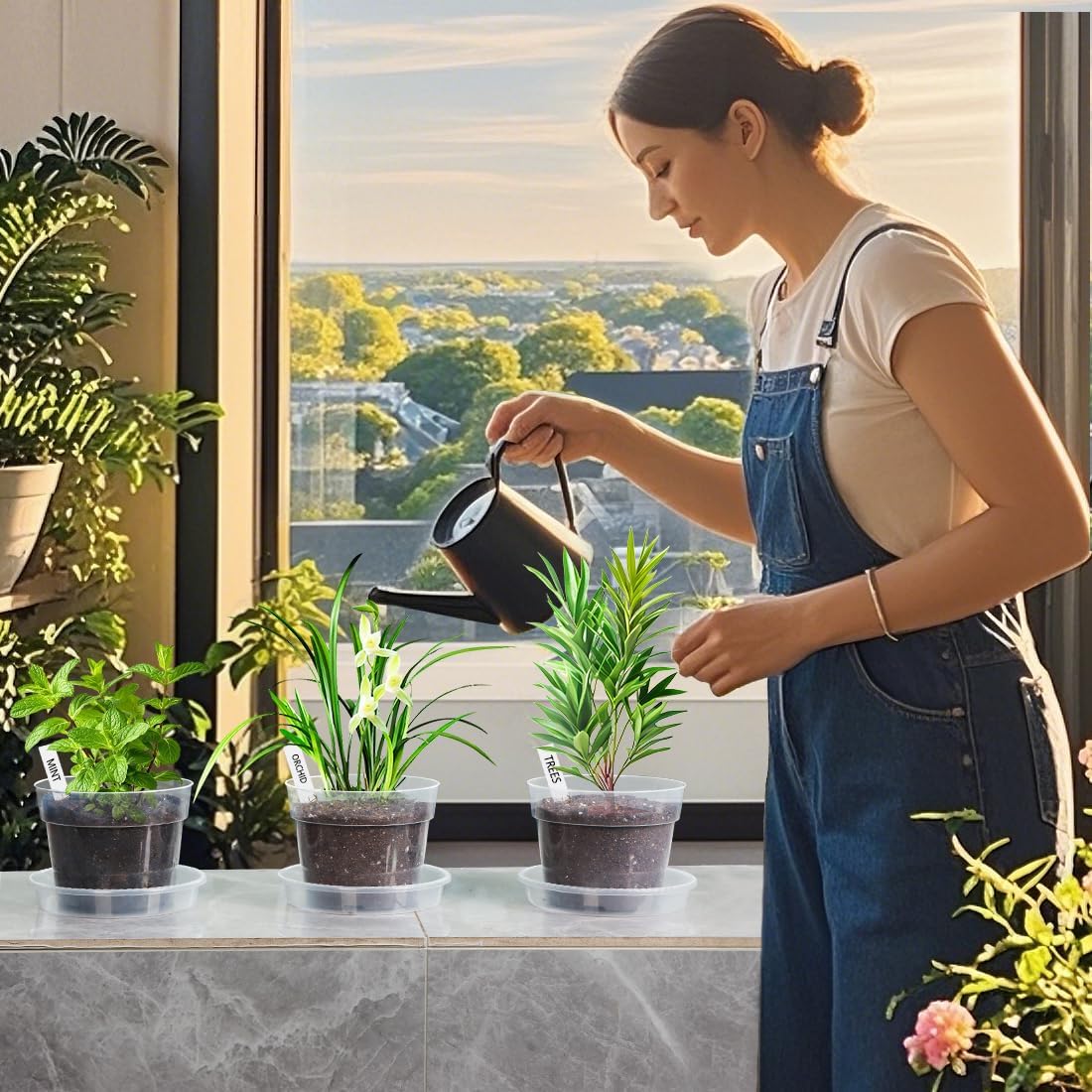 BTPLASTIK Clear Plastic Nursery Pots for Plants, 6 Inch Transparent Plant Pot with Drainage Holes, Flower Pots with Saucers, Seed Starter Pots with 15 Pcs Plant Labels, Gardening Gifts