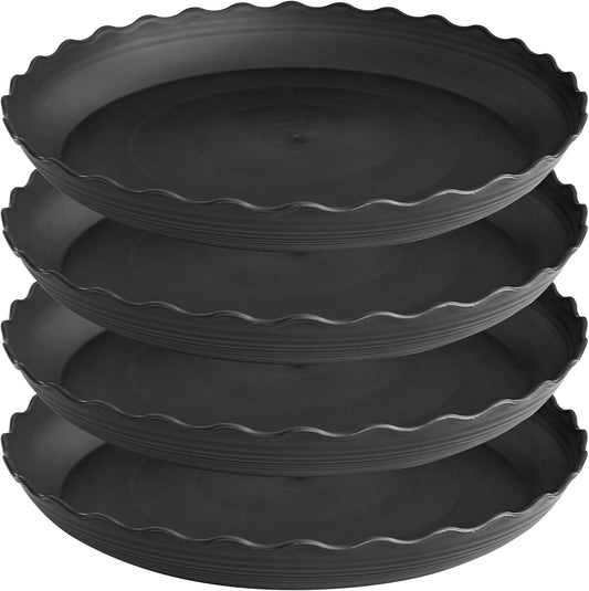 4 Pack of 16 inch Plant Saucer, Depth Large Plant Tray, Heavy Duty Plant Trays for Indoors no Holes, Plastic Pot Tray for Planter (Black)