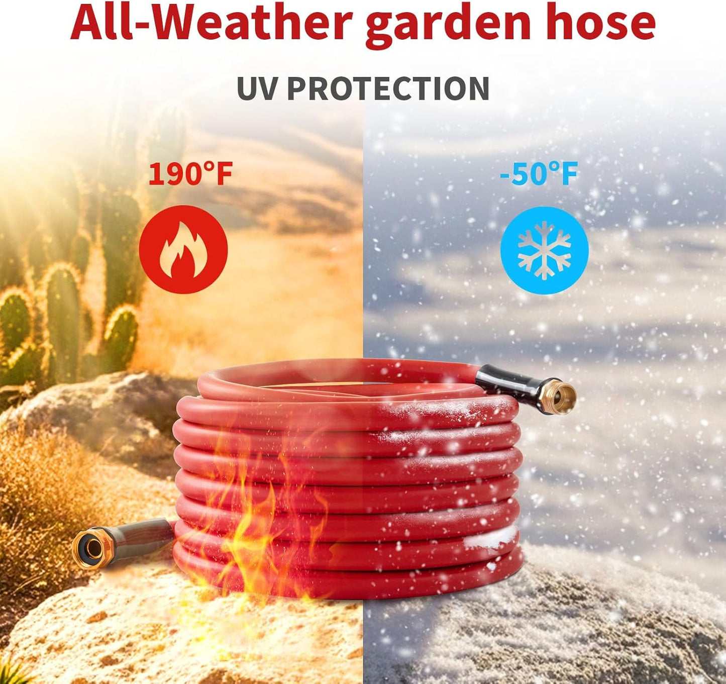 Garden Hose 150ft x 3/4” Hot Water Hose, Heavy Duty -50°F to 190°F,Burst 600Psi Flexible Upgraded Rubber Hoses,3/4” Solid Fittings for All-weather Outdoor Lawn & Garden