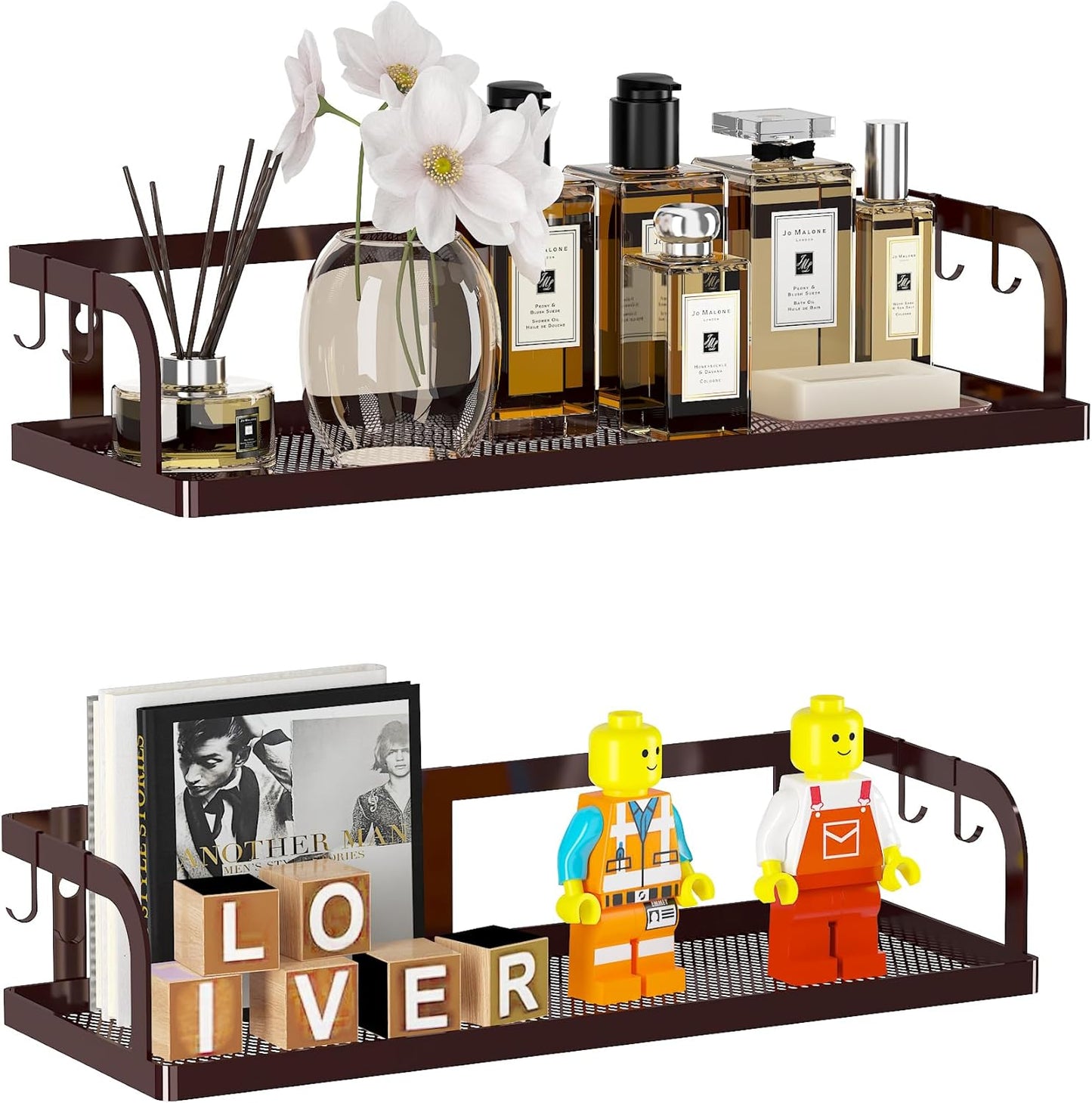 PUSDON Metal Wall Hanging Basket 2 Packs DIY Suitable for Multiple Scenes - Middle Bronze Hollowout