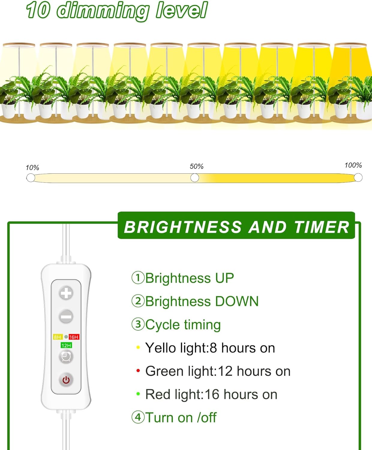 Plant Grow Light for Indoor Plant,Bamboo Mini LED Grow Light Garden,Height Adjustable,Automatic Timer with 8/12/16 Hours