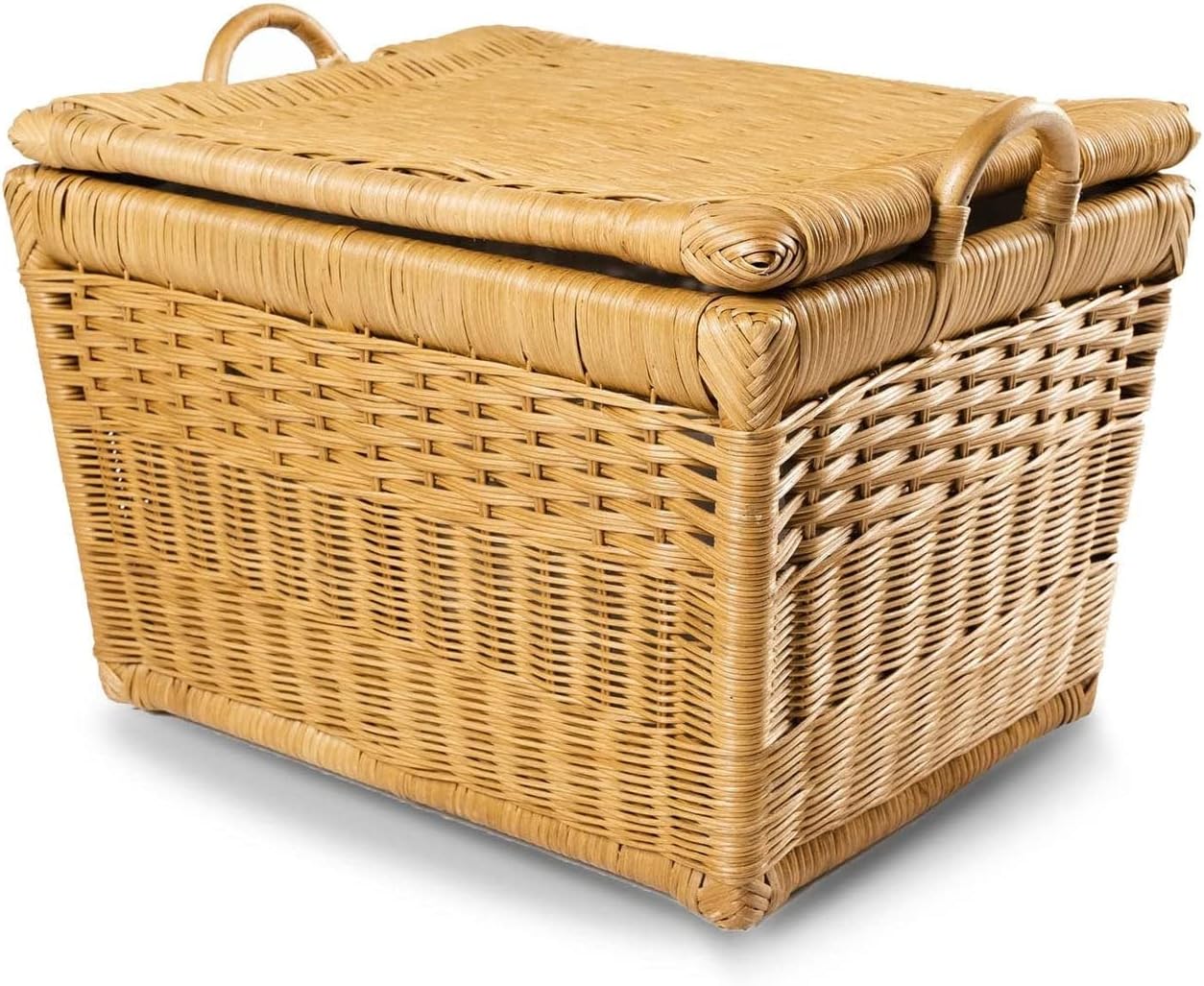 The Basket Lady Lift-Off Lid Wicker Storage Basket, Medium, 20 in L x 15 in W x 14 in H, Sandstone