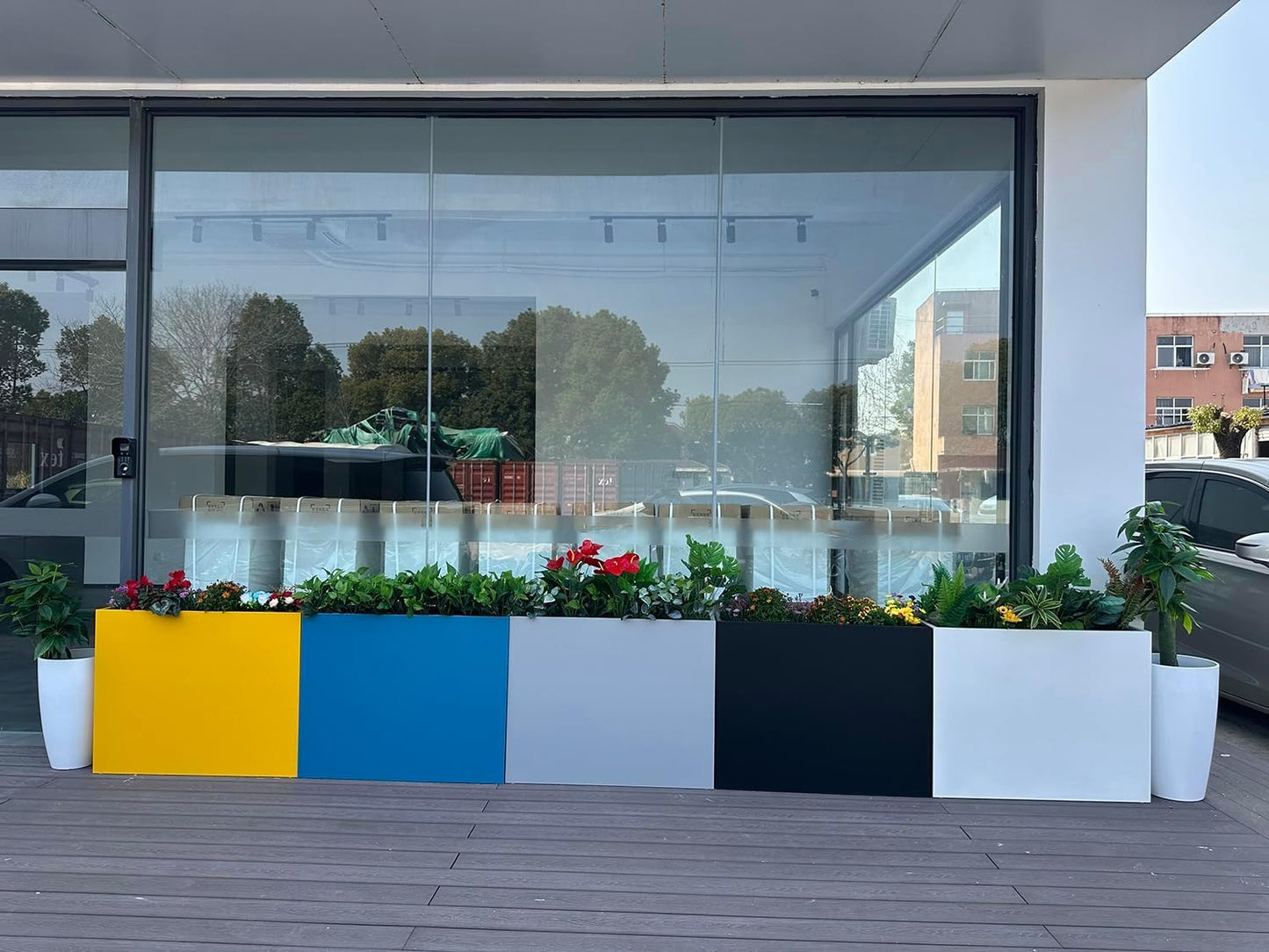 38" L x 13" W x 30" H Metal Tall Rectangular Planter - Large Planter Box for Outdoor Patio/Porch Modern Design for Plants, Flowers, Garden,Spliced Flower Pot (White)