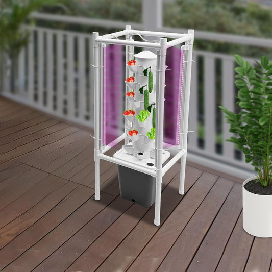 Hydroponics Vertical Growing Kit with Grow Lights 30 Plants Garden Hydroponic Growing System Outdoor Outdoor Indoor Vertical Garden Planter Tower with Automatic Watering for Herbs Fruits Vegetables