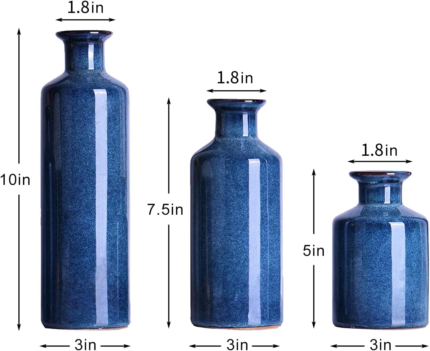 Blue Ceramic Vase Set of 3,Home Decorative Flower Vase,Small vase Set for Farmhouse Living Room Bedroom Tabletop Decor,Office Bookshelf Centerpiece Entrance Decoration