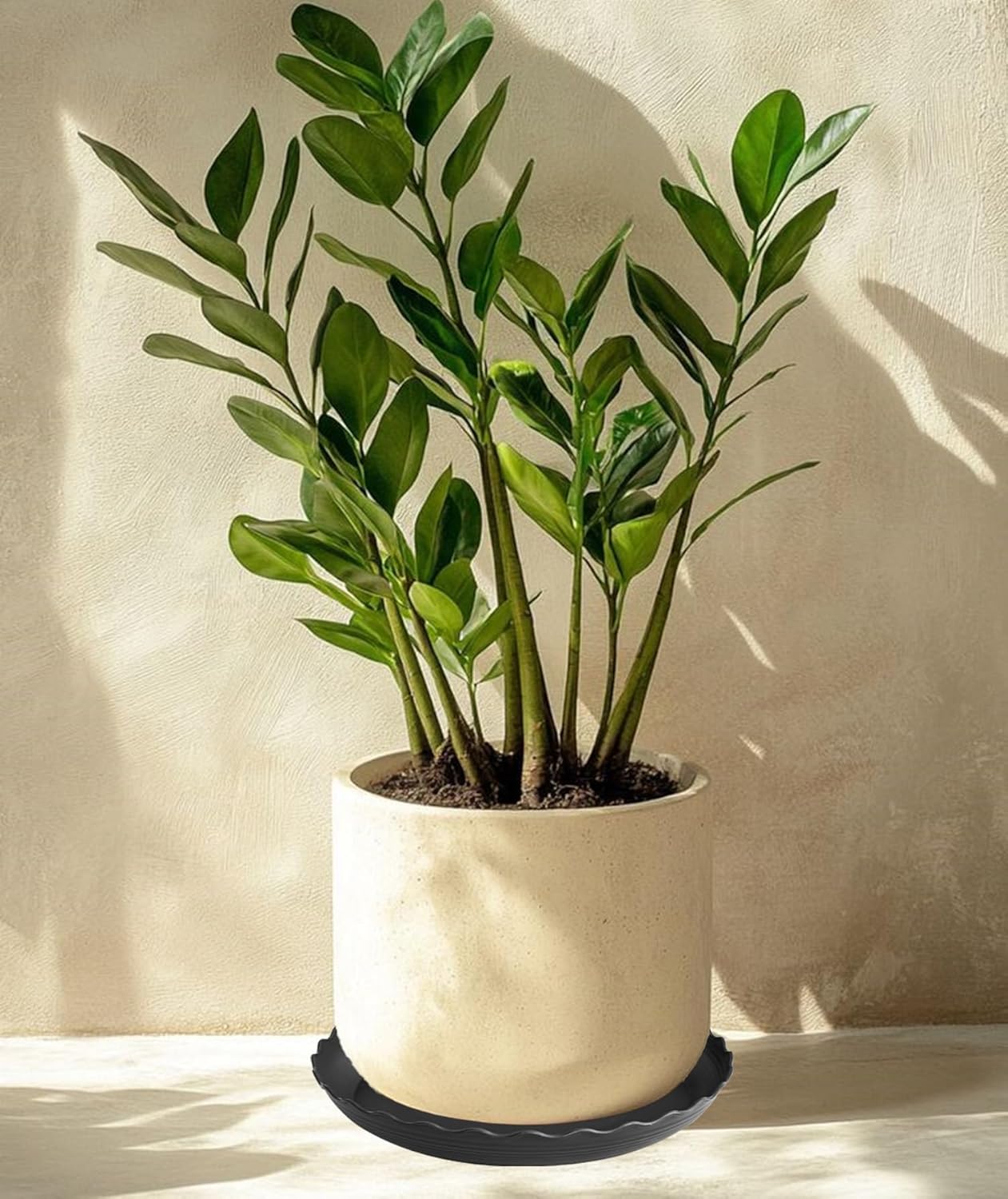 Large Plant Saucer 16 inch, 2 Pack Heavy Sturdy Plastic Plant Tray for Planter, Flower Saucers for Indoors, Flower Pots Saucers, Plant Drainage Tray Round (Black)