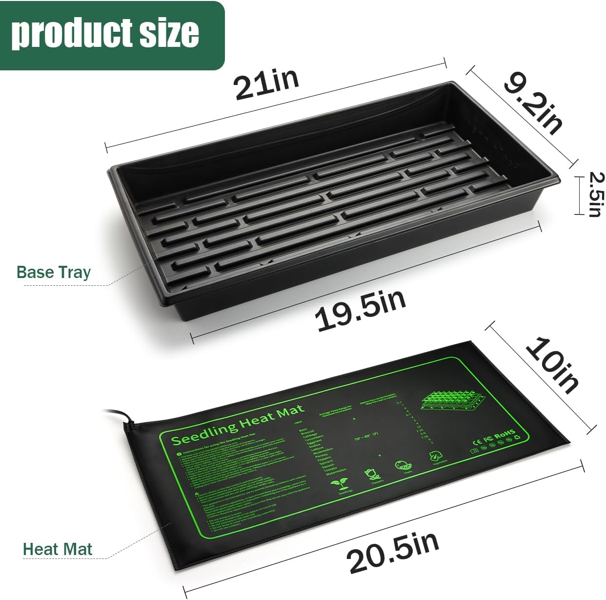 Seed Starter Kit - 10 Pack 1020 Seed Trays with 2 Seedling Heat Mats for Plants (10"x20.5"), Complete Seed Germination Kit for Indoor Gardening, Greenhouse Accessories Gardening Gifts
