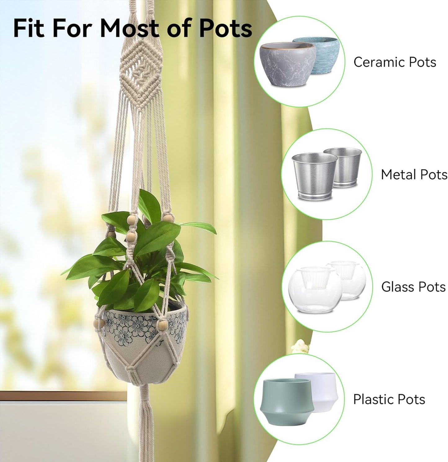 USLAI Macrame Plant Hanger Indoor Outdoor, Up to 4-15 inch Pot, Heavy 20lb Planters, Extra Long Strong Hanging Planter Basket, Boho Home Decor, 41 Inch, Ivory, Set of 2 (POTS NOT Included)