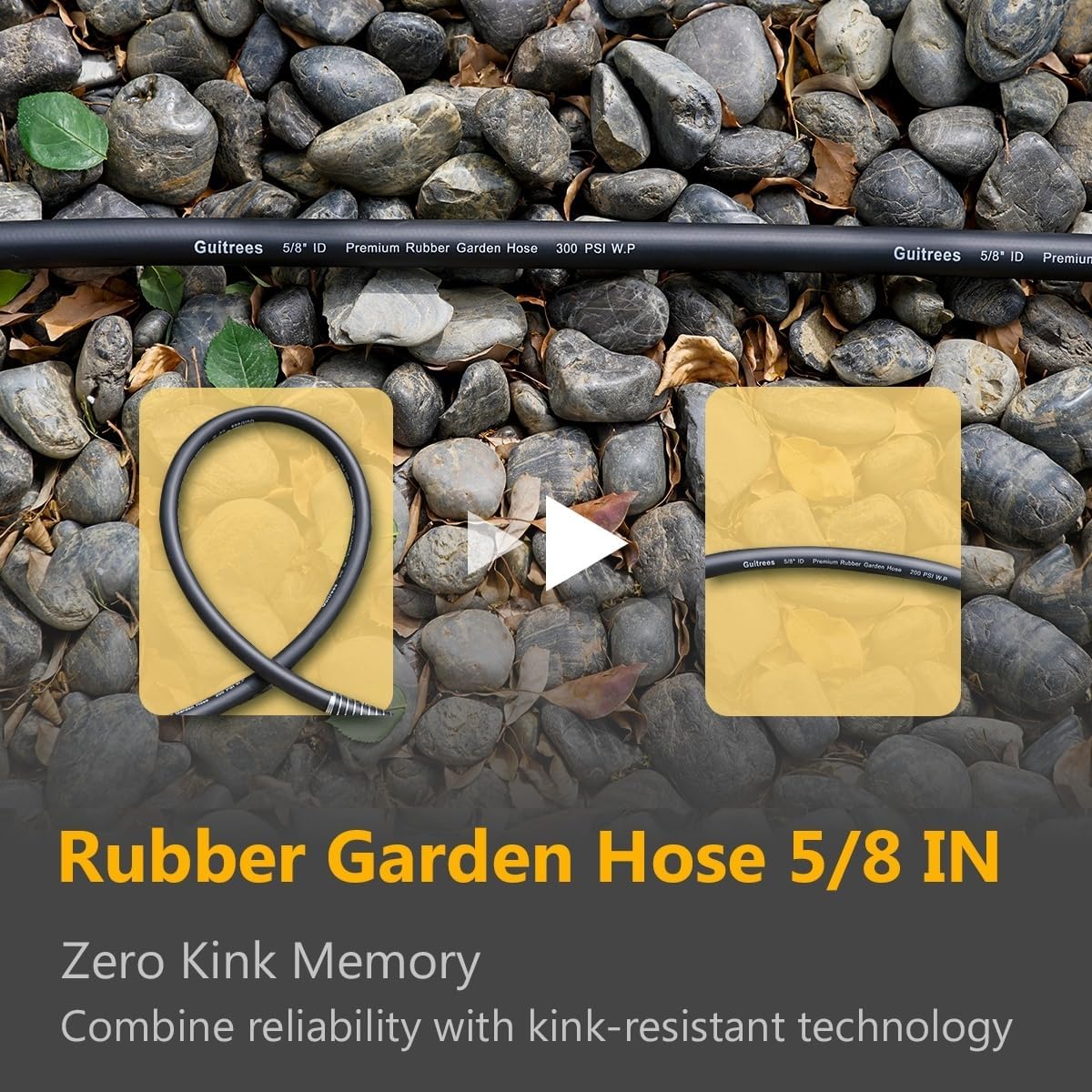 25FT 5/8 Heavy Duty Rubber Garden Hose - 200psi Working, 1000psi Burst - Hot/Cold Water - Five-Layered Braiding for Durability - Versatile for Gardening, Agriculture, Construction(Black)