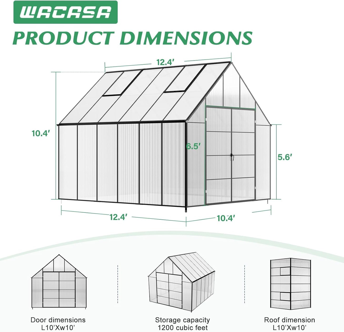10x10x12 FT Heavy-Duty Greenhouse 2.0 with Polycarbonate Panels, Swing Door, Hinged Roof Vent, and Rain Gutters for Outdoor Use, Aluminum Black