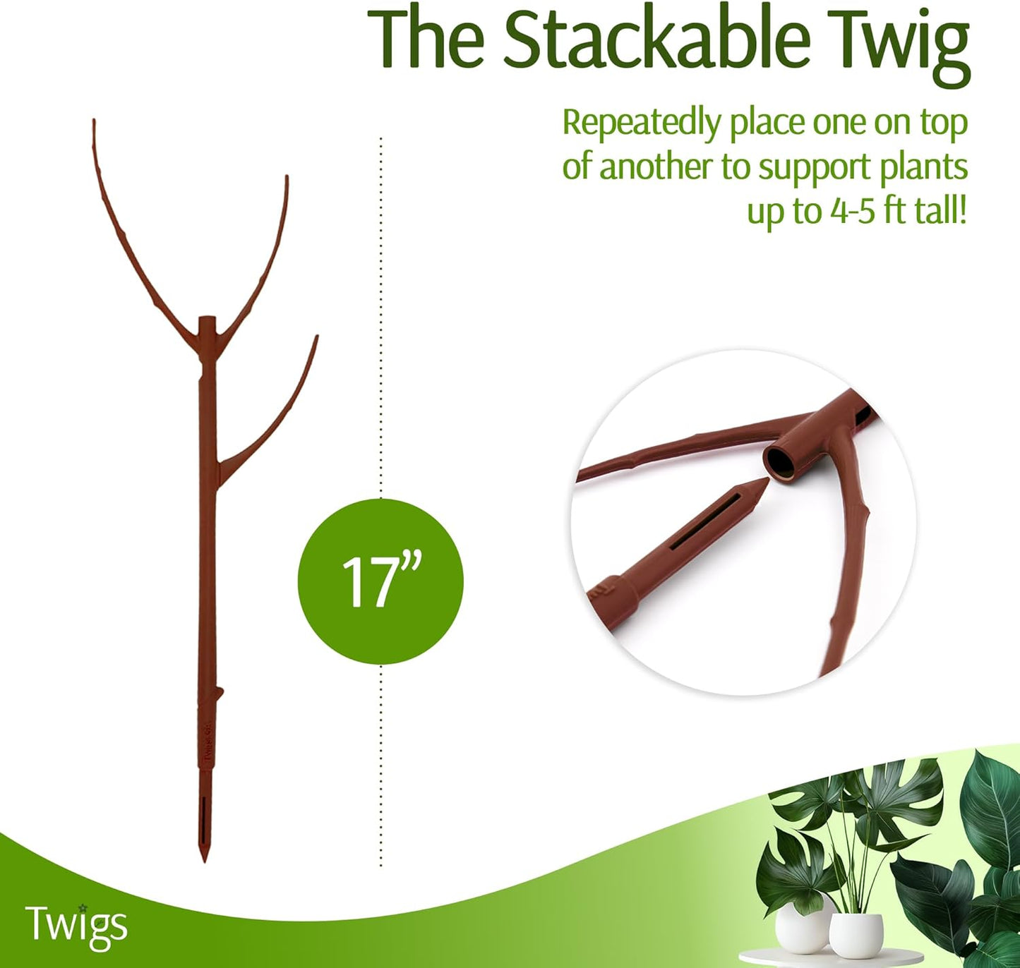 Stackable Plant Support Stakes, Stem Holder Structures for Indoor & Outdoor Use, Garden Accessories for Climbing & Potted Plants, Trellis Alternative - Begonia Red, 3 Pack, 17" L