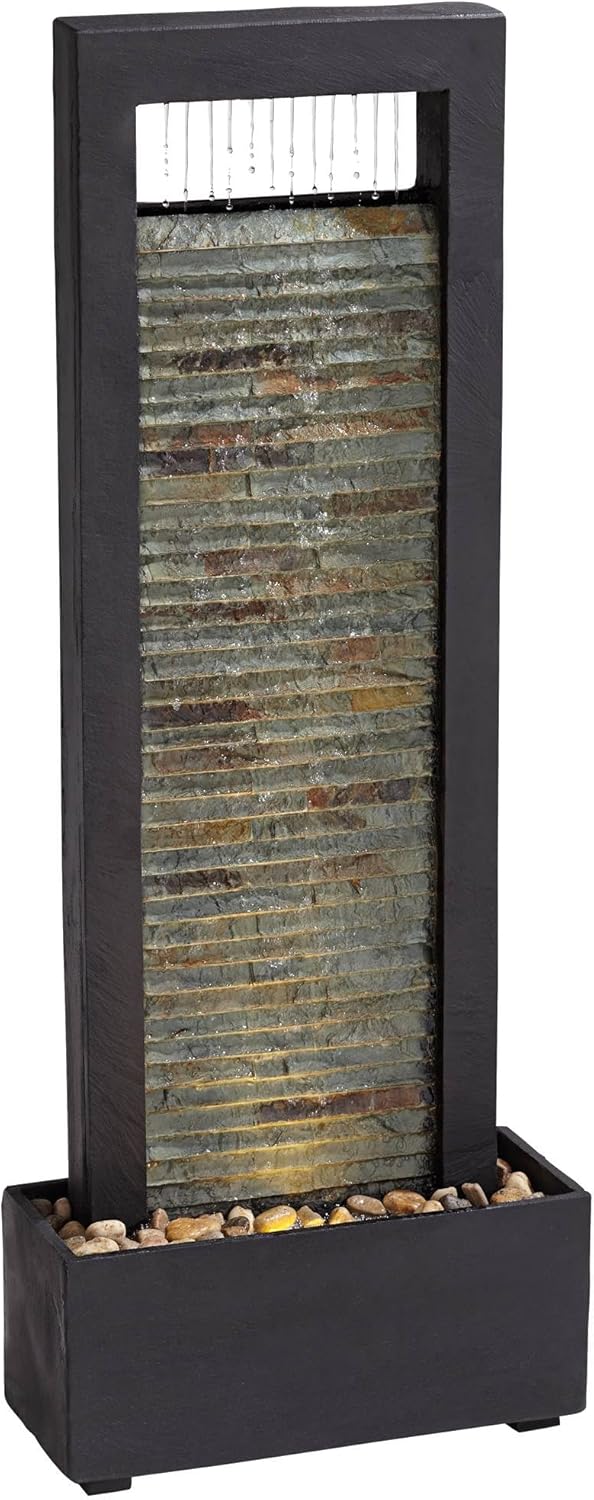 Stave 48" High Large Modern Indoor Outdoor Decor Cream Slate Stone Floor Fountain with Light LED Standing Waterfall Tall Water Feature for Outside Garden Patio Yard Backyard Deck - John Timberland
