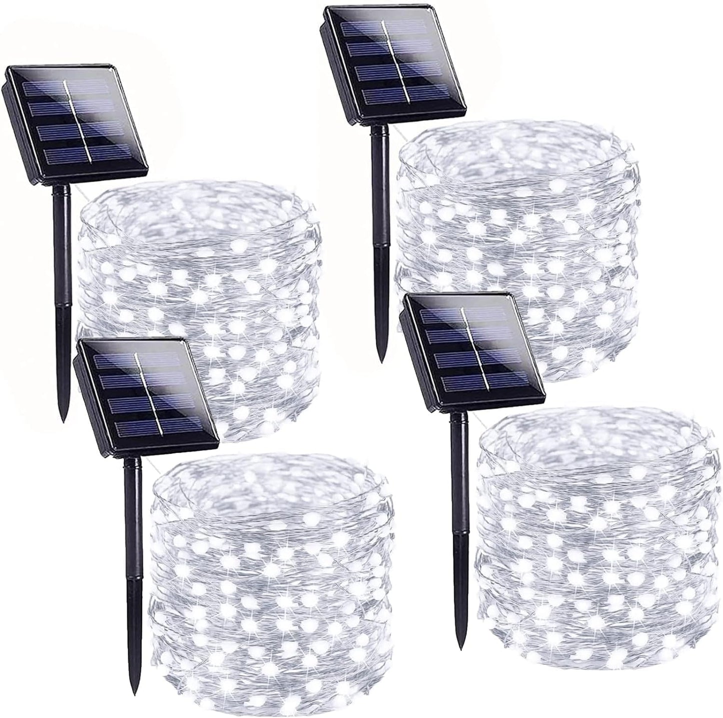 Solar String Lights Outdoor, 4 Pack Each 100 LED Solar Christmas Twinkle Lights Outside, Waterproof Copper Wire with 8 Modes Solar Fairy Lights for Garden Yard Tree Wedding Christmas Decor(Cool White)