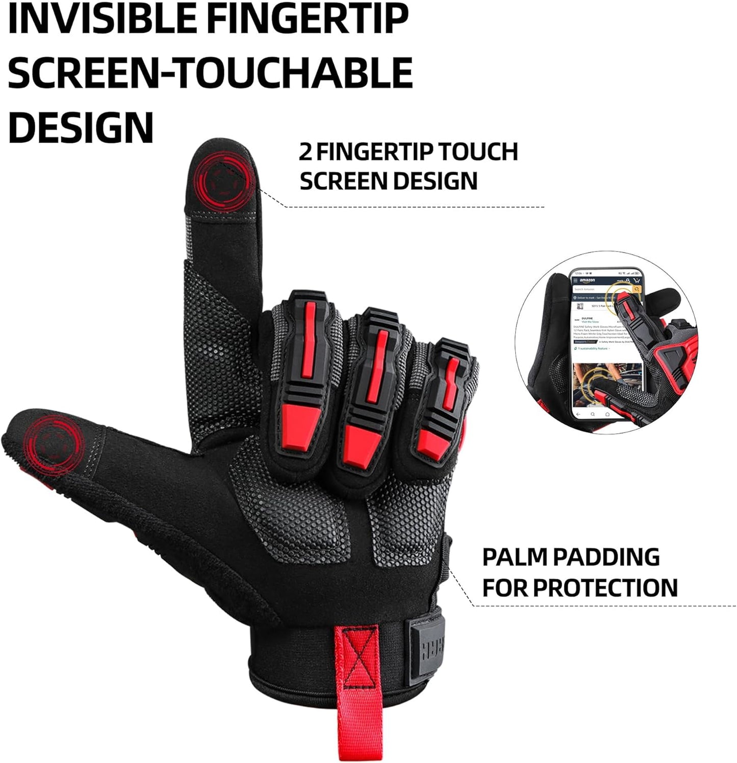 DULFINE Impact-Resistant Work Gloves Men, Heavy Duty Mechanic Gloves,Touch Screen,Ideal for Construction,Forestry, Oil Rig Drilling,Mechanic