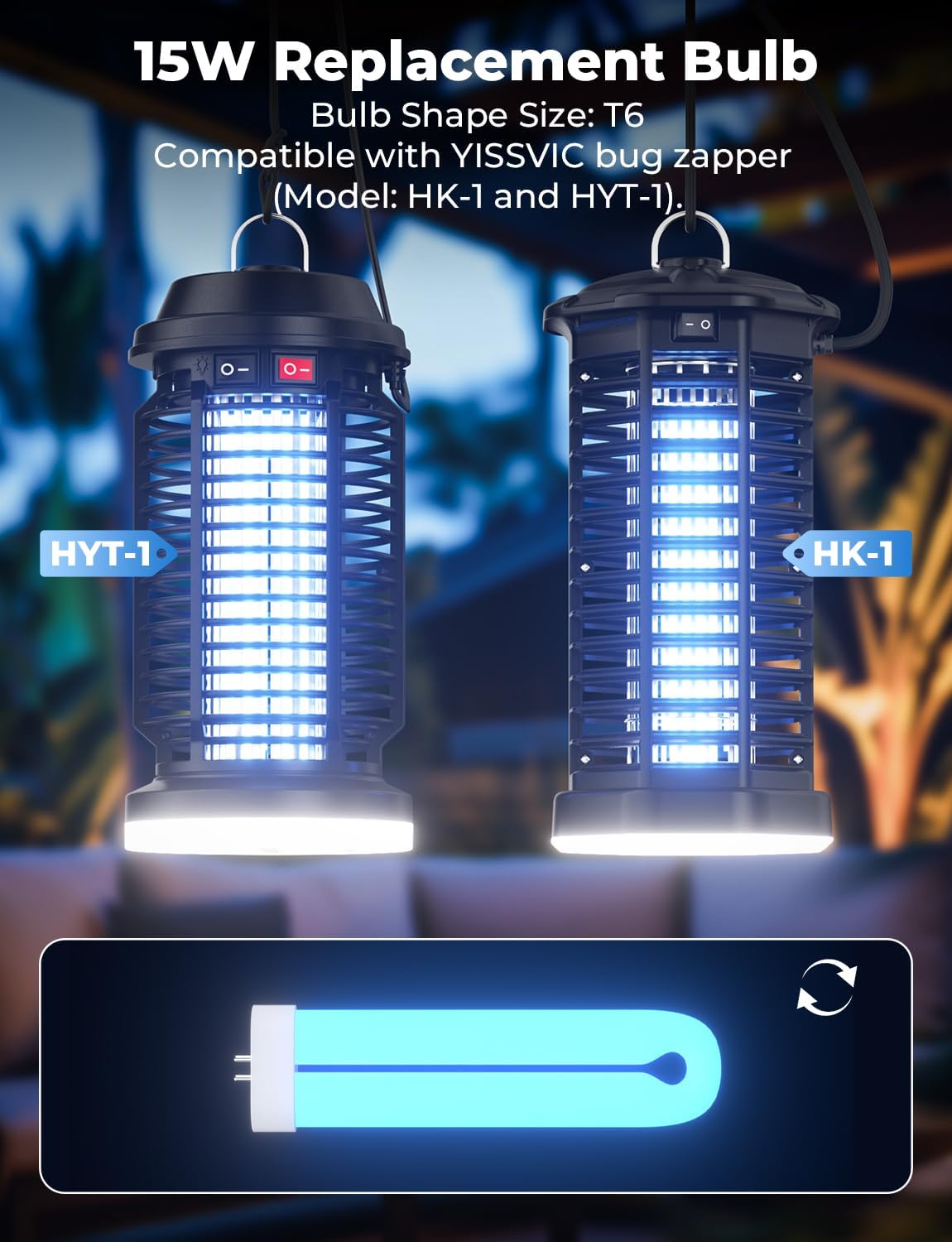 YISSVIC Bug Zapper Bulb Indoor Waterproof Electric Mosquito Lamp Fly Zapper Killer Effective 4200V Plug in for Home Patio Office Courtyard (Replacement Bulb T6)