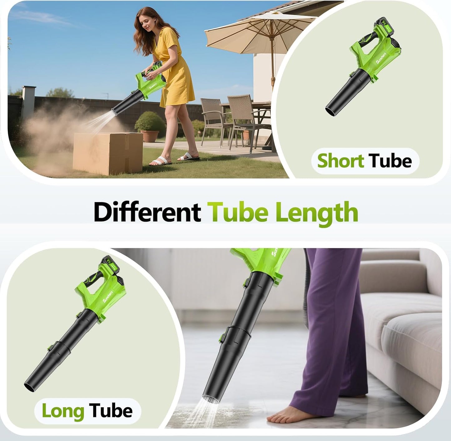 Electric Leaf Blower Cordless with 2 3.0Ah Battery and Charger, 2 Speed Mode 650CFM 280MPH Patio Tools with 2 Tubes, 20V Battery Powered Leaf Cleaner Handheld Blowers for Lawn Care, Dust, Leaves, Yard