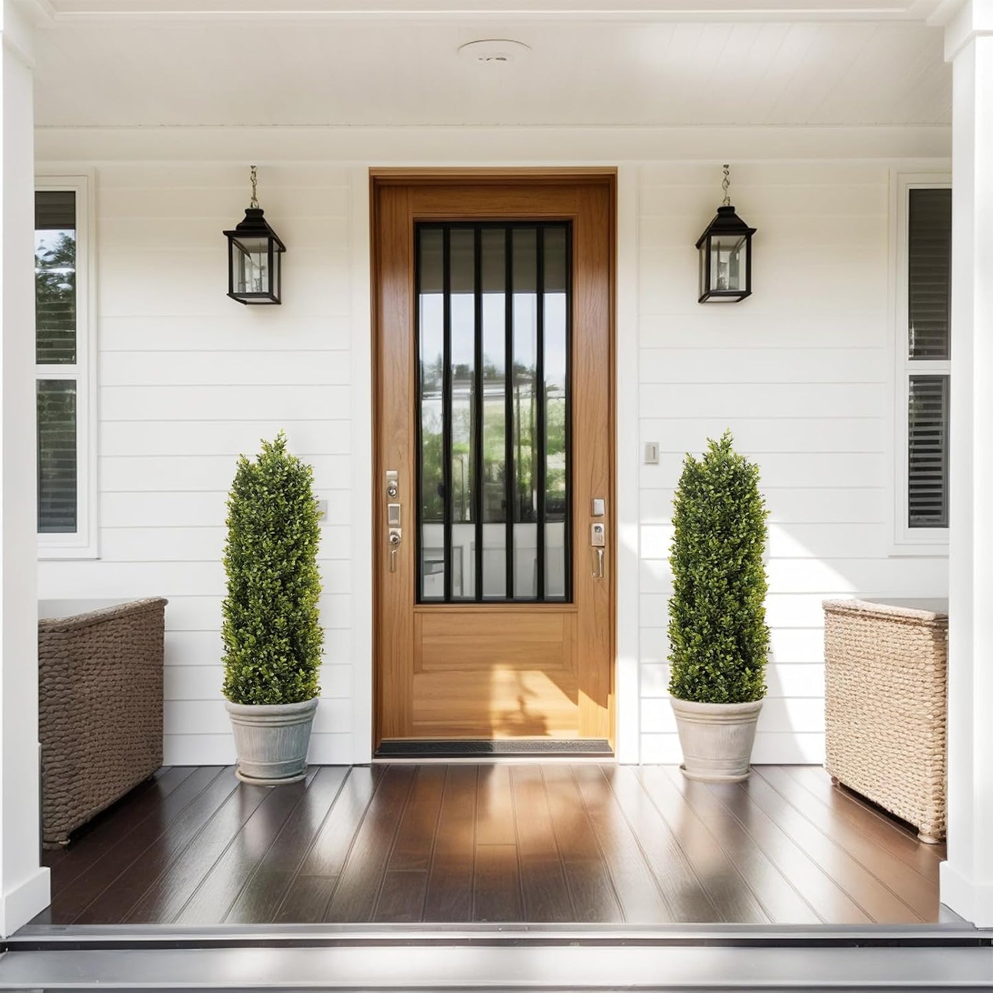 4ft Artificial Boxwood Topiary Trees (Set of 2) - UV Resistant Faux Plants for Outdoor/Indoor, Realistic 48in Fake Bushes and Shrubs for Front Porch, Planter, Patio - Low Maintenance & Evergreen