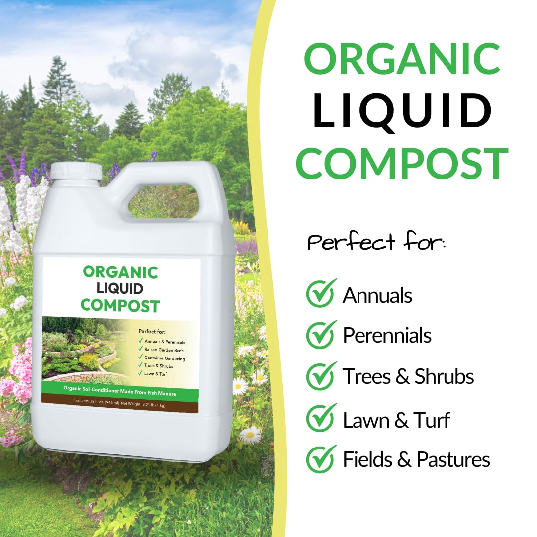 Organic Liquid Compost: Fast-Acting Alternative to Messy and Smelly Composting | Perfect for Brewing Compost Teas (32oz, 2 Pack, Treats Up to 10,000 Sq.Feet)