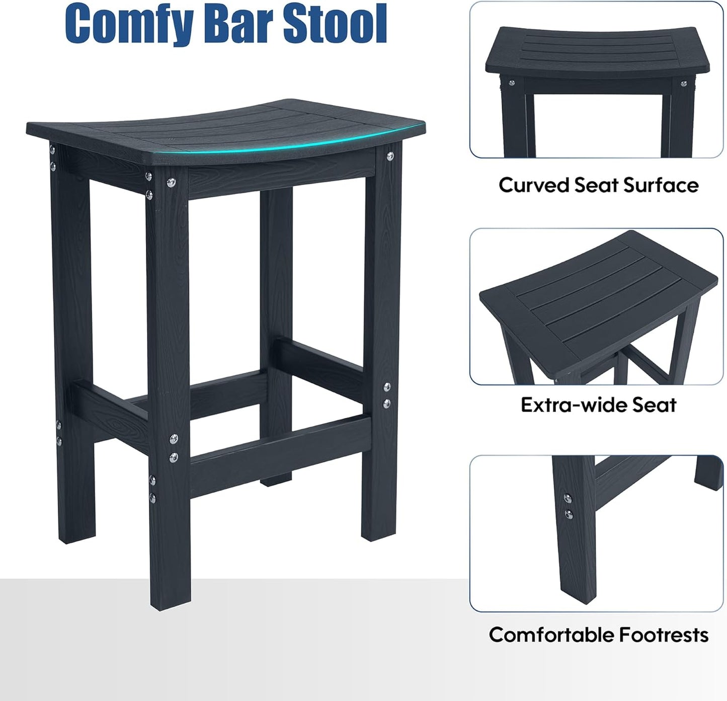 3Pcs HIPS Outdoor Patio Bar Set, All Weather HIPS Bar Table and Chairs Set for Outside, 55" Rectangular High Top Bar Table with 2 Bar Stools for Poolside, Patio, Balcony, Deck, Black