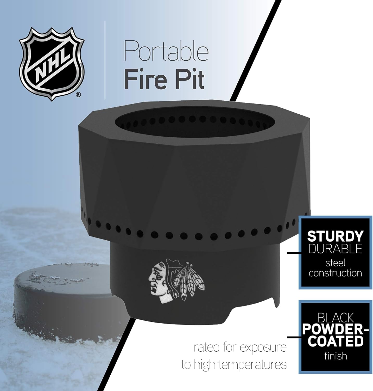Blue Sky Outdoor Living NHL Pittsburgh Penguins Ridge Portable Steel Smokeless Fire Pit with Carrying Bag, Firewood and/or Wood Pellet Burning