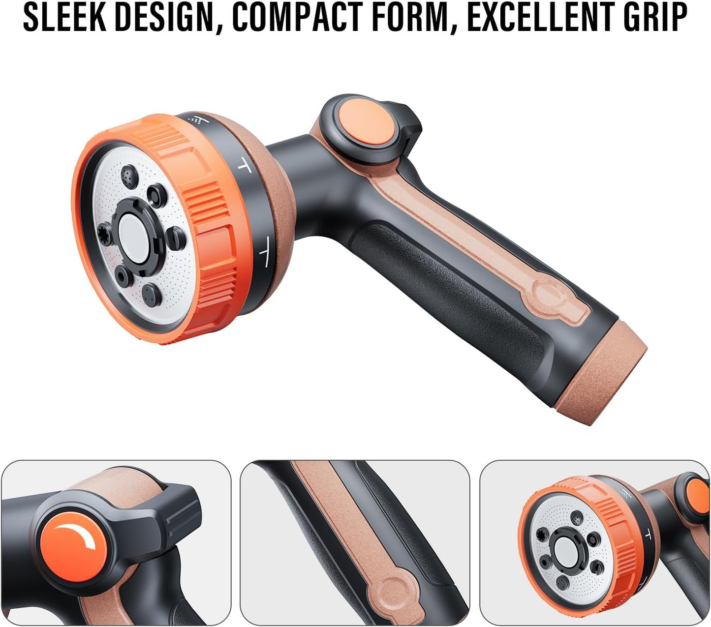 Heavy Duty Garden Hose Spray Nozzle, Metal Water Hose Nozzle with 8 Spray Patterns, High Pressure Hose Nozzle with Thumb Control On Off Valve for Lawn Watering, Car Washing, Pets Showering