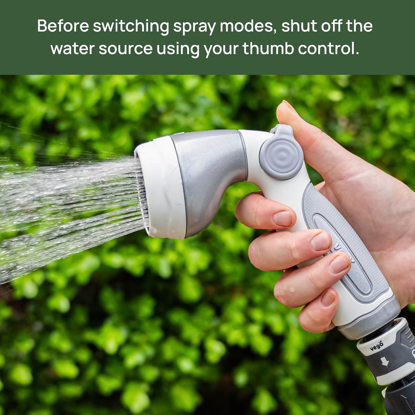 Garden Hose Nozzle - 9 Spray Patterns, Metal, Thumb Control, On/Off Valve, High Pressure Heavy Duty Water Hose Spray Nozzle for Gardening, Lawn Care, and Cleaning Tasks-Seaweed Green