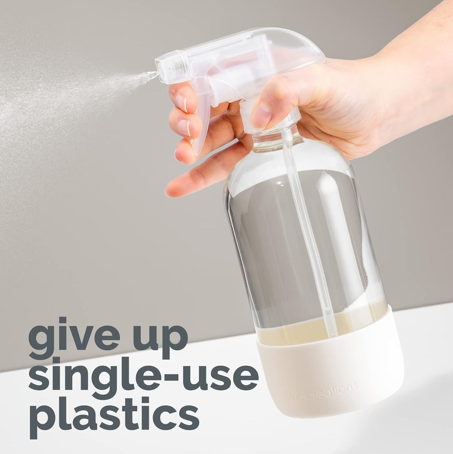 Vine Creations Glass Spray Bottles for Cleaning Solutions, Clear Glass Spray Bottle with Silicone Sleeve, 16 oz Empty Spray Bottles for Cleaning, Plant Spray Bottle, Mist and Stream Nozzle - 2 Pack