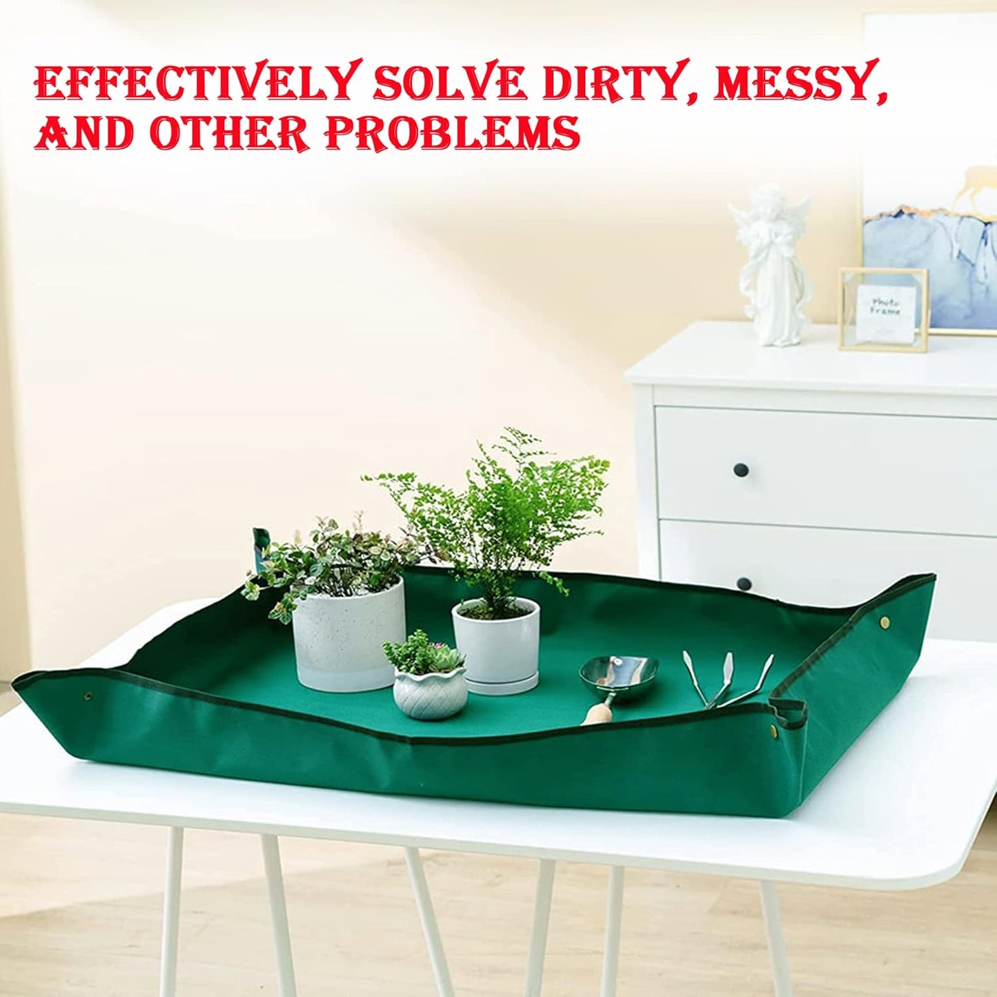 BIUWING Planter Tray, 2PCS Thickened Oxford Fabric Portable Indoor Plant Repotting Mat, Extra Large 43''*29'', Waterproof, Foldable, Blackish Green