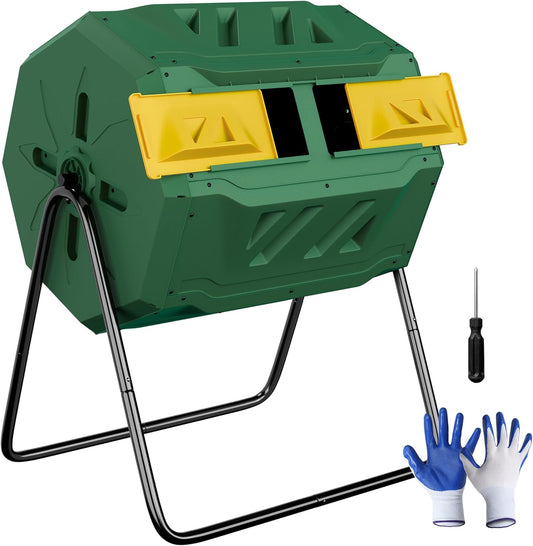 Nouva 43 Gallon Large Composting Tumbler Dual Rotating Chamber Garden Composter Bin Compost Bin with Steel Frame Outdoor Garden Yard,Green