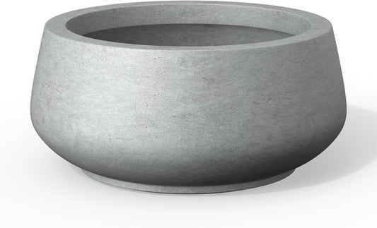 Kante 16.9" Dia Round Concrete Bonsai Planters, Outdoor Indoor Garden Plant Pot with Drainage Hole for Home, Patio, Garden, Concrete Gray