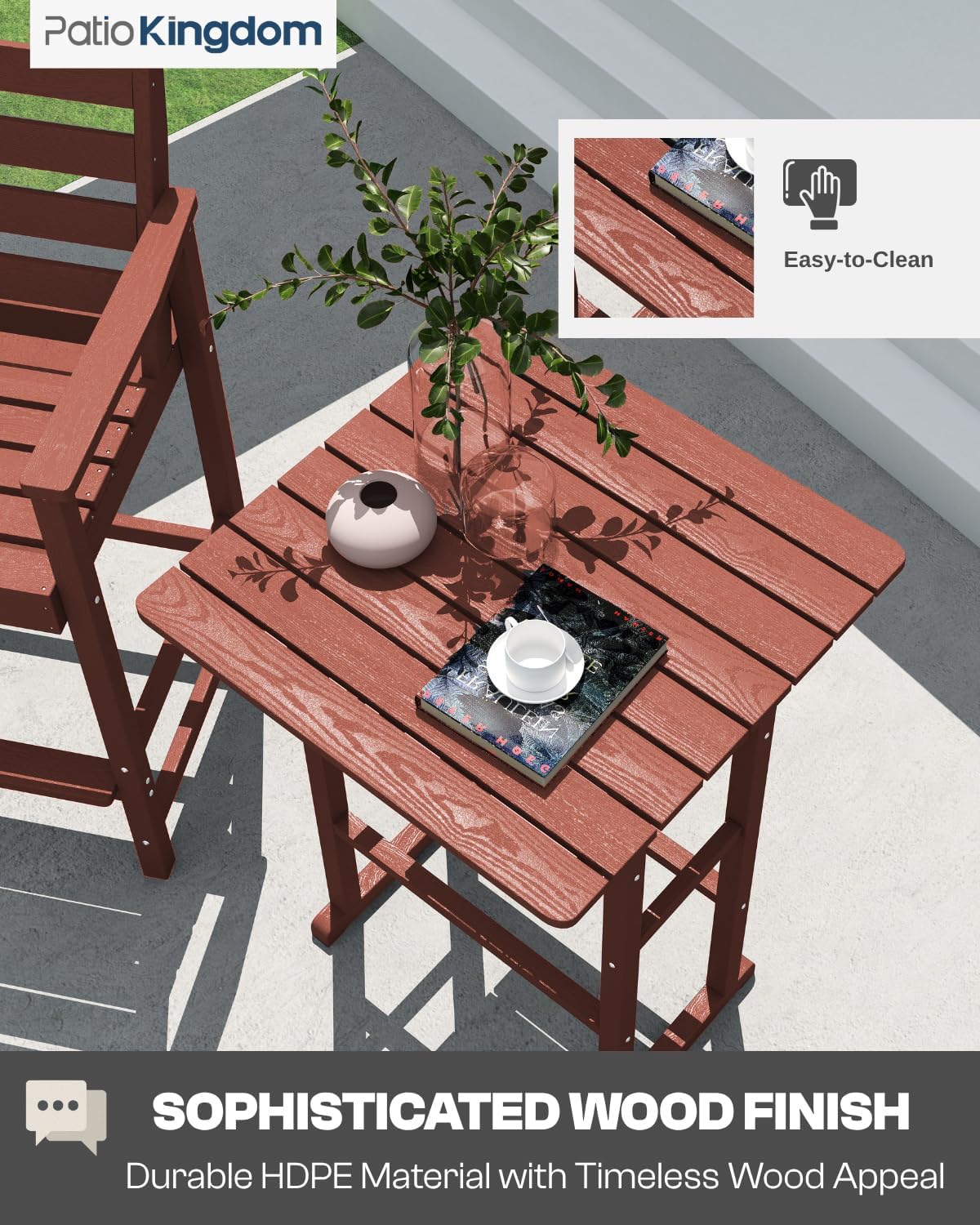 3-Piece Outdoor Bar Set with Beige 9FT Patio Umbrella, HDPE Tall Balcony Adirondack Chairs and Table, All-Weather Outdoor Bar Stools for Patio (Terracotta)