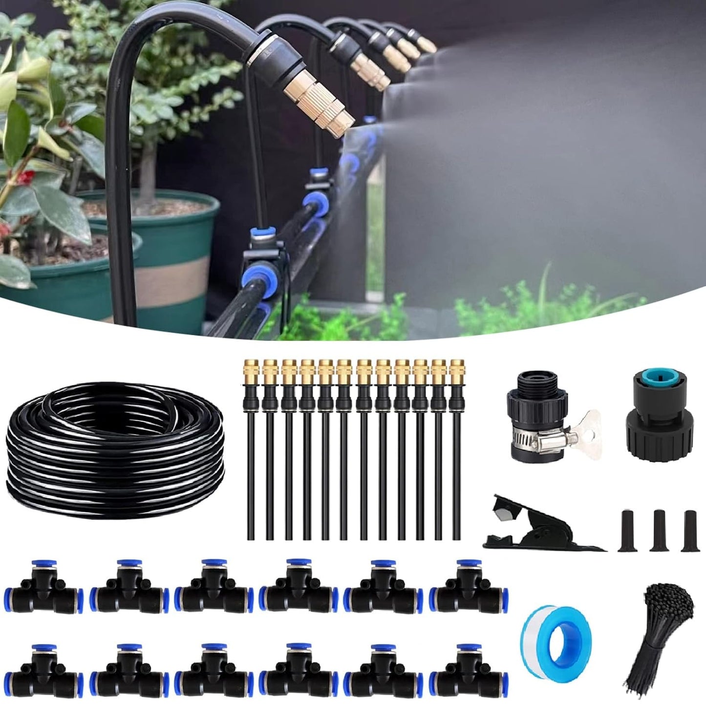 New Quick Connector Drip Irrigation Kits,Automatic Irrigation System With Replaceable 360-degree Bending Dropper,atomizing Copper Nozzle For Watering System For Garden Plant Lawn Patio.(Copper Nozzle)