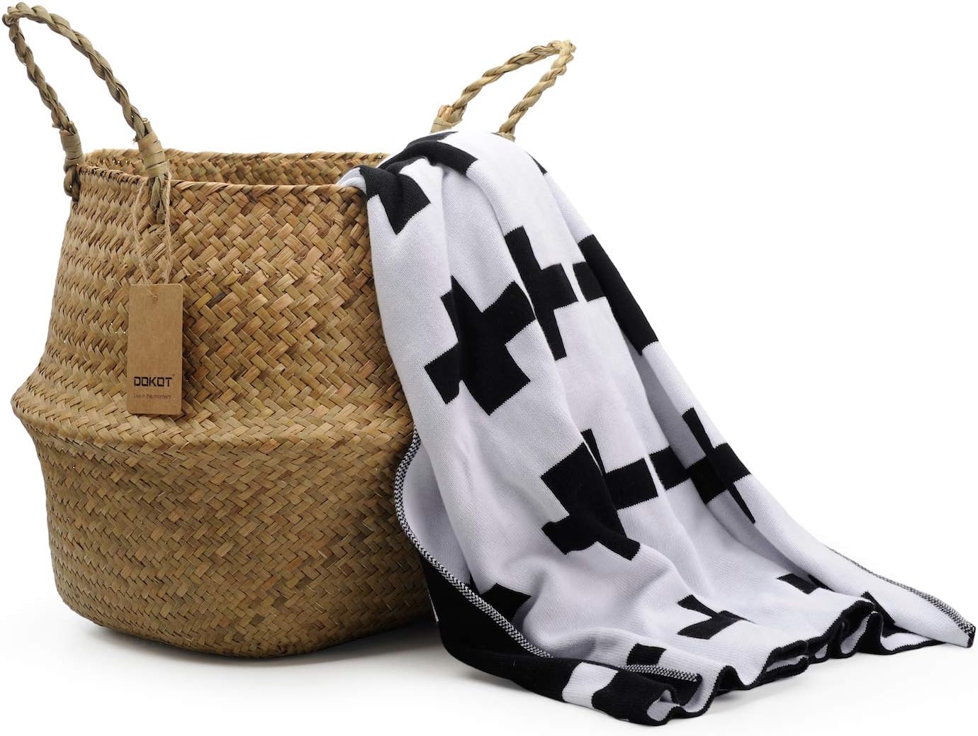 DOKOT Seagrass Plant Basket with Handles, Woven Storage Basket, 7inch Diameter x 8inch Height