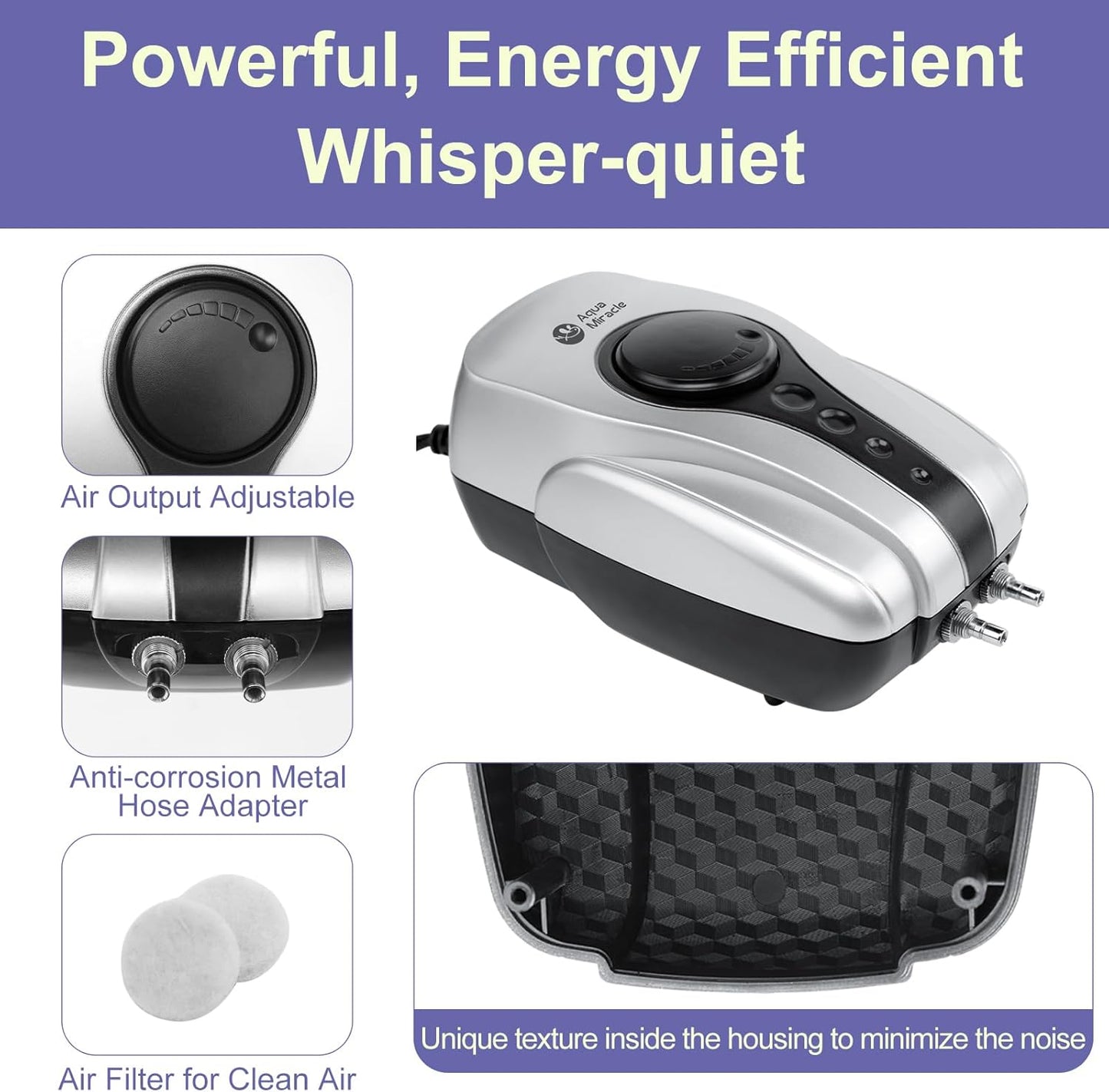 AquaMiracle Koi Pond Aerator for Pond up to 1000 & 2000 Gallons, All-in-One Pond Air Pump Aeration Kit with Air Stones Airline Tubing Check Valves