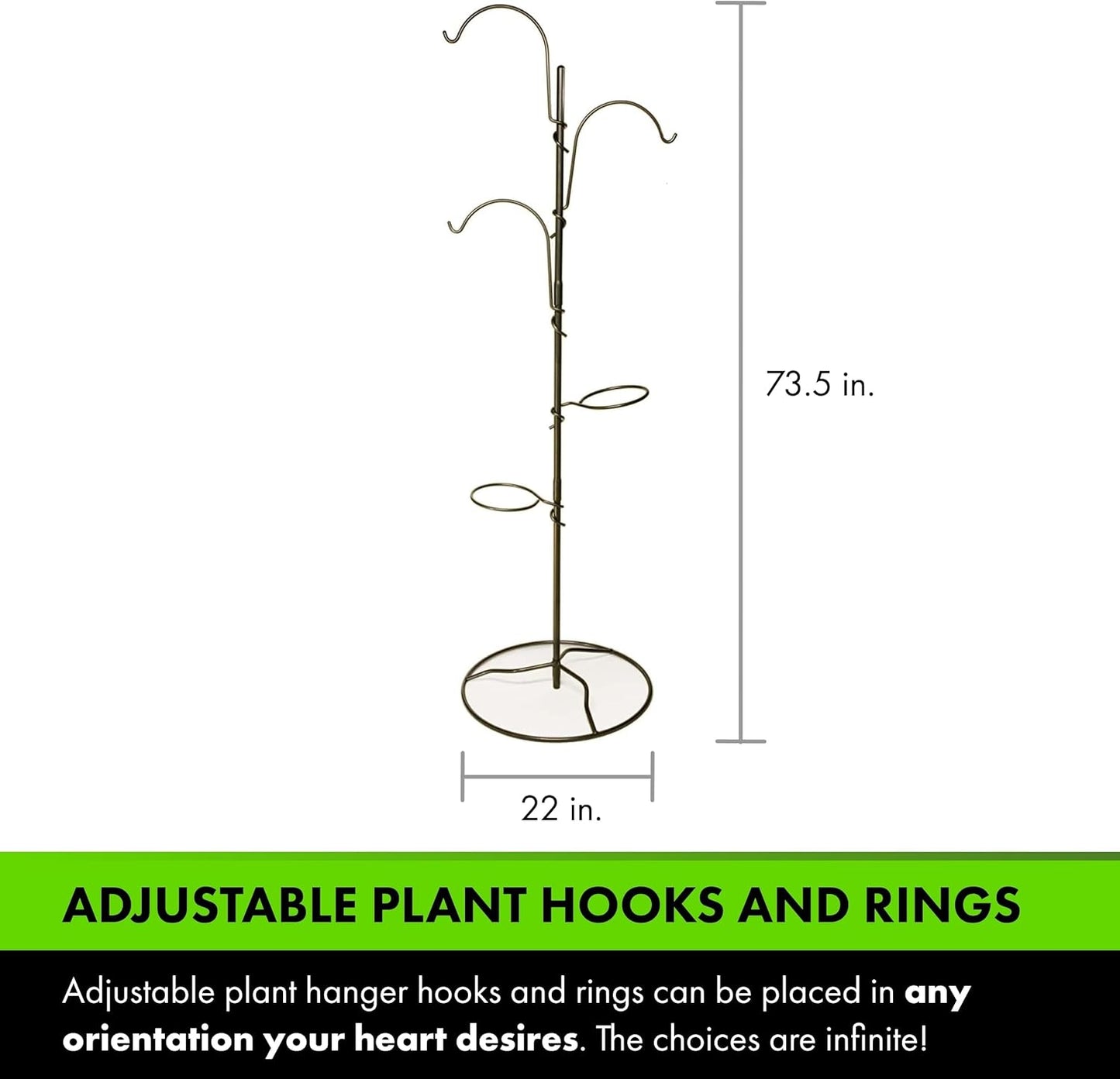 Yard Butler YT-5 Yard Tree Hanging Garden - Three Shepherd Hooks for Outdoor or Indoor Plant Hanging - Two Circular Holders for Plant Pots - Heavy Duty Anti-Tip Base and Steel Center Pole, Black, (IYT5)